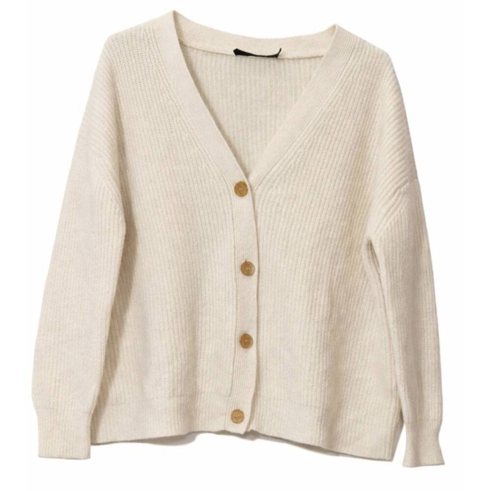 Jenni kayne womens large boxy sweater cardigan cream 100% cashmere